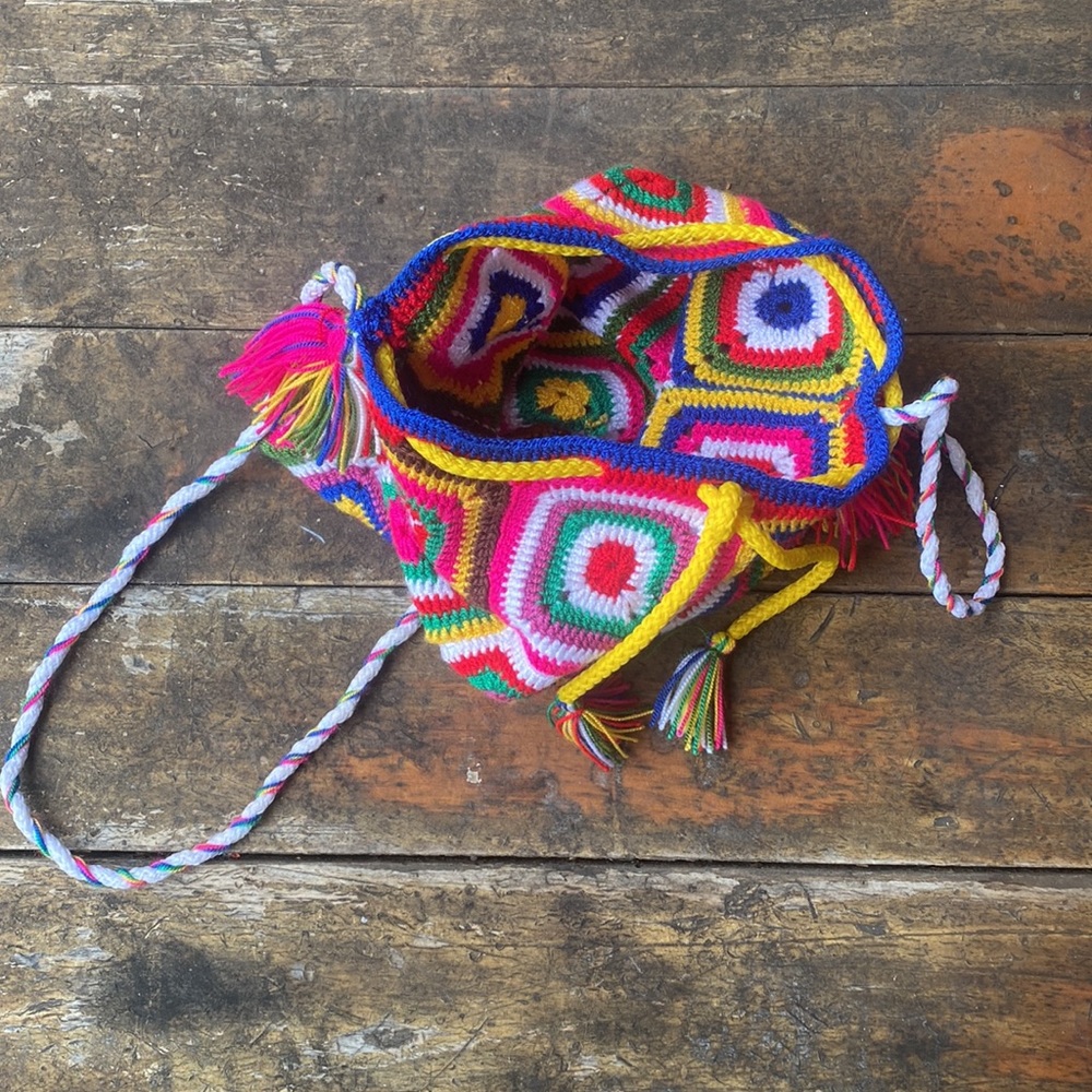 Handcrafted Granny Square Crochet Patch Bag | Colorful Boho Purse - Picture 5 of 9